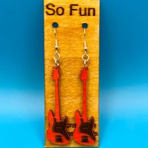 Handmade Orange Bass Guitar Earrings